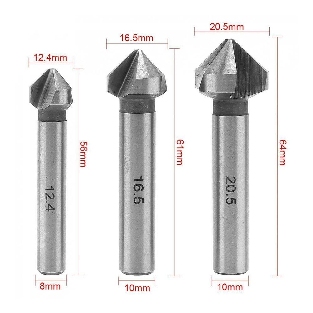 Countersink Drill Bit Rustproof Set 3 Flutes 6 Pcs
