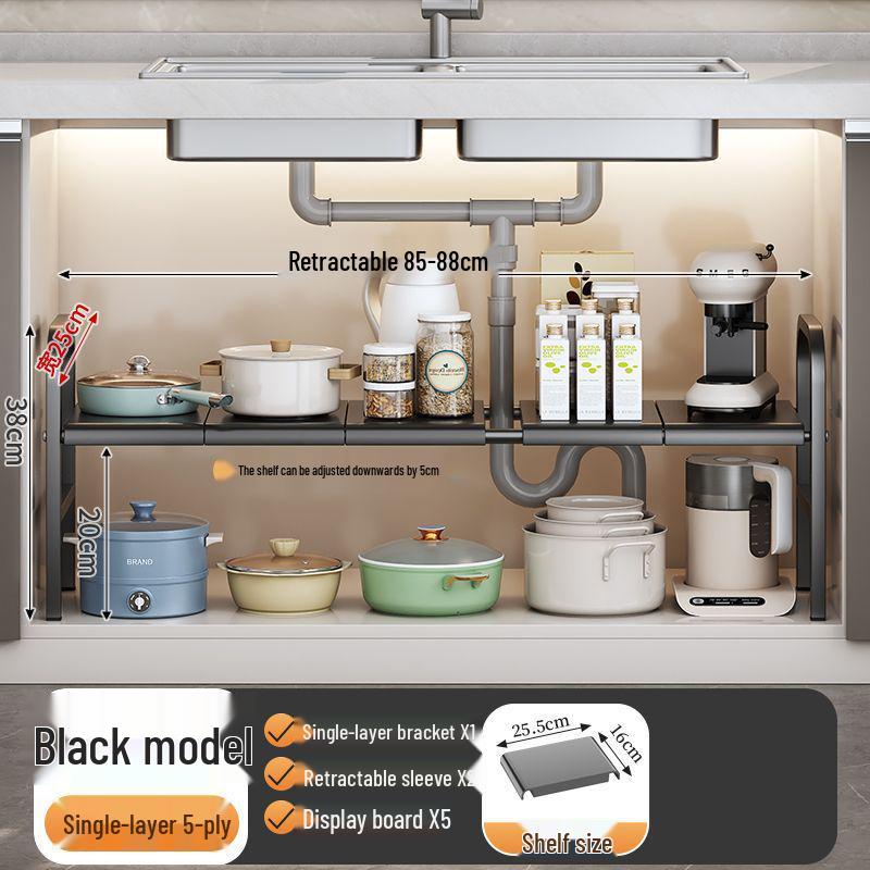 Retractable Under Sink Kitchen Organizer and Multifunctional Dish & Pot Rack