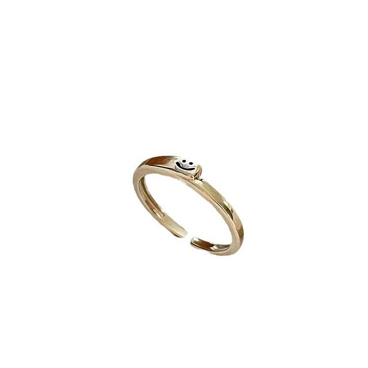 925 Silver Plated Smiling Face Ring: Chic, Minimalist Design for Women & Students - 2024