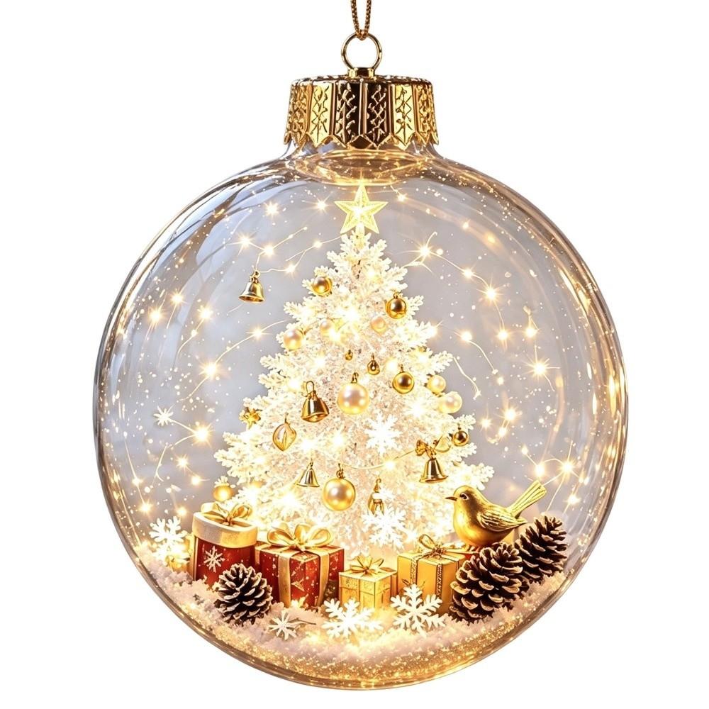 Transparent Christmas Ball Ornament 2D Flat Pattern Lightweight 3D Acrylic Pendant Compact Shatterproof Clear Sphere Bauble