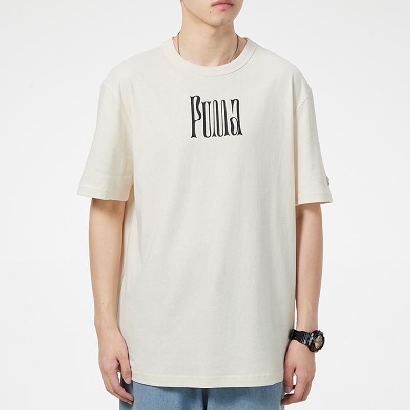 Puma Logo Print Crew Neck Short Sleeve T-Shirt Men Tops Off-White 533039-73