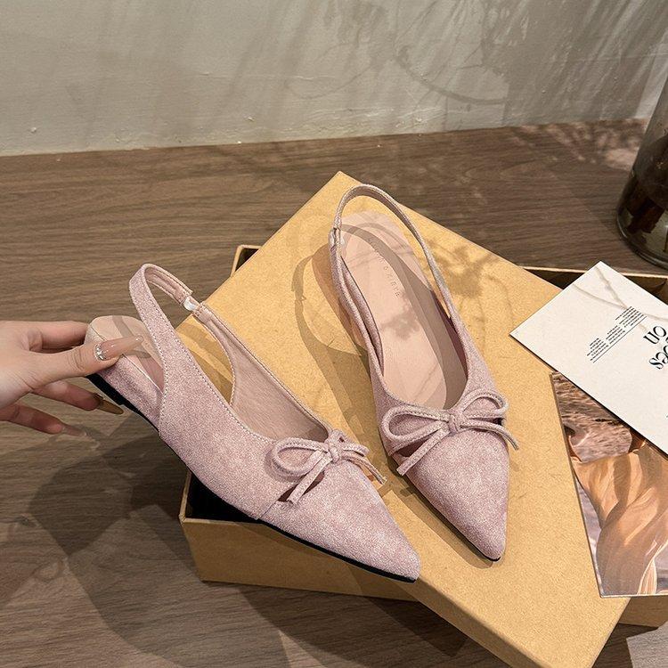 Soft leather version~ French bow fairy style with skirt sandals women's pointed toe wedge back strap gentle toe shoes
