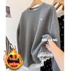 Korean Lace Trim Round Neck Sweatshirt: Women's Winter Fleece-Lined Thickened Mid-Length Loose Style Fashionable Top