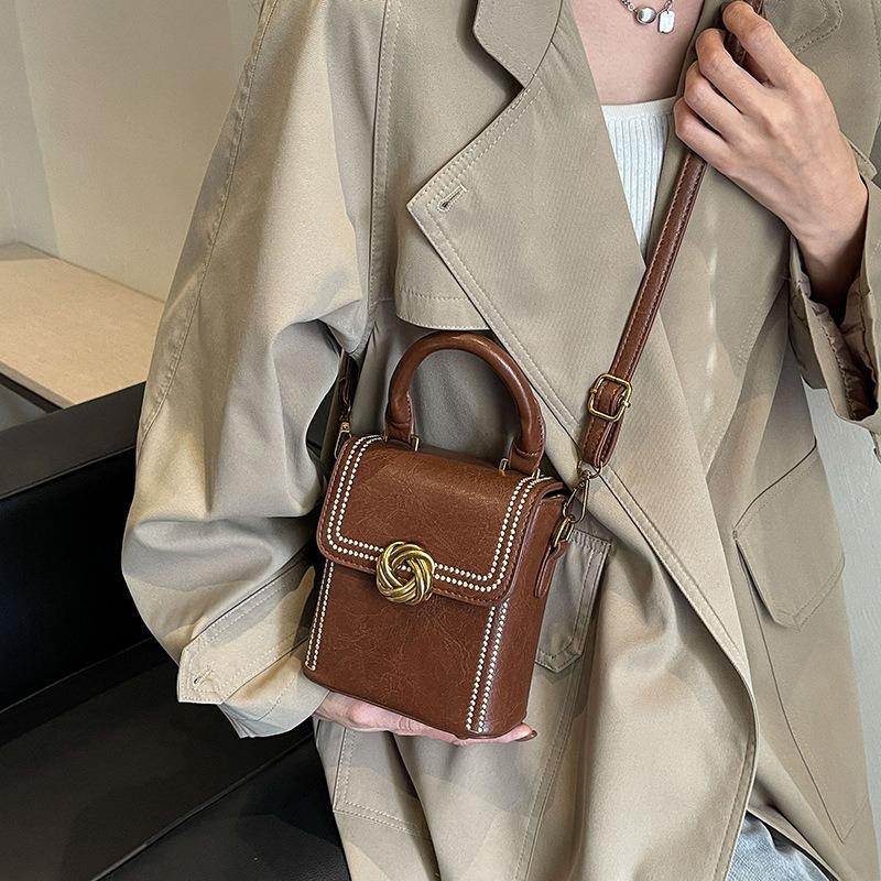 Small Square Box Handbag Women's Retro Niche Versatile Fashion Maillard Color Small Bag Casual Fashion