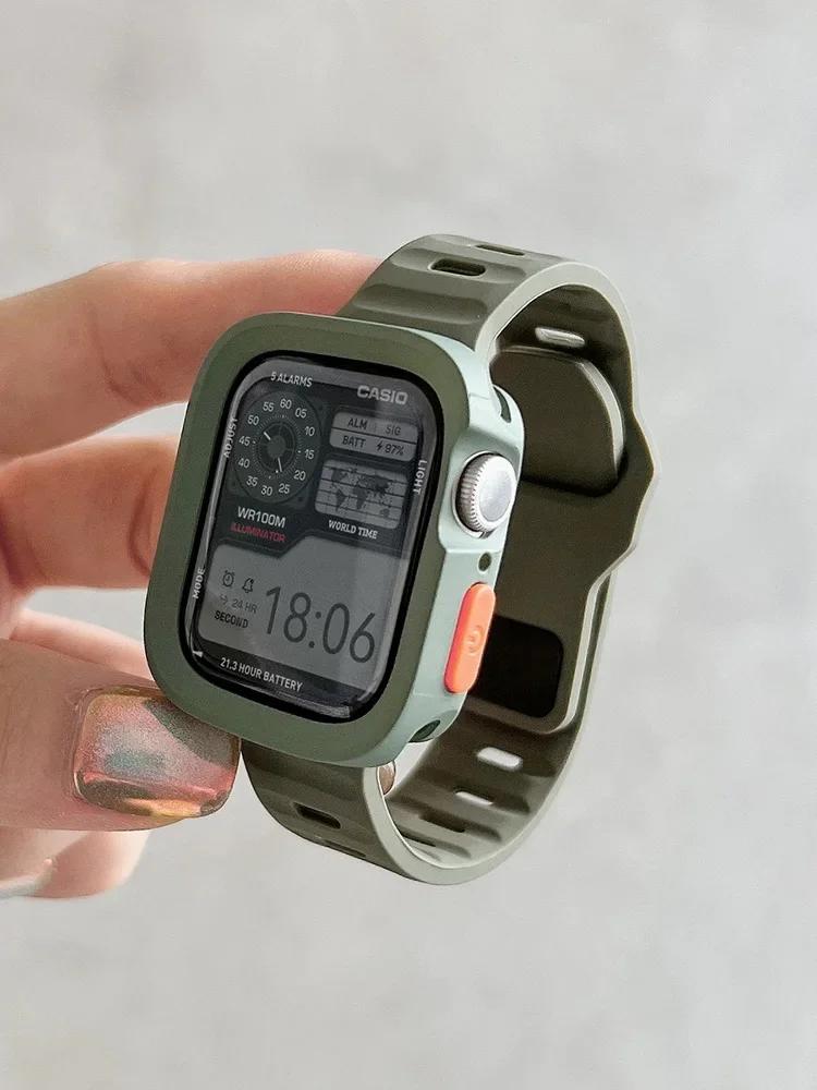 Candy Silicone Case+Strap For Apple Watch Series 9 45mm Band 8 7 41mm SE 6 5 4 44mm 40mm Rubber Correa Strap Iwatch Ultra 2 49mm