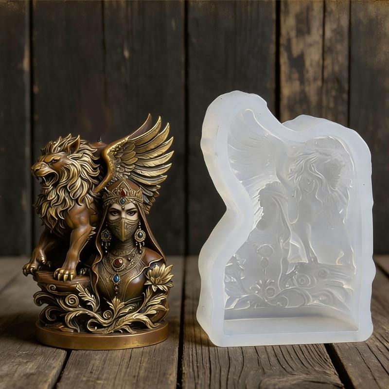 Artistic Lioness Wing Masked Lady Silicone Mould For Handmade Candle Soaps And Unique Decoration Items