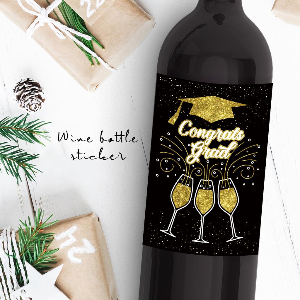 6Pcs Graduation Wine Bottle Stickers, Congrats Grad Party Decor, Alcohol Beverage Labels for Celebration Decorations Supplies