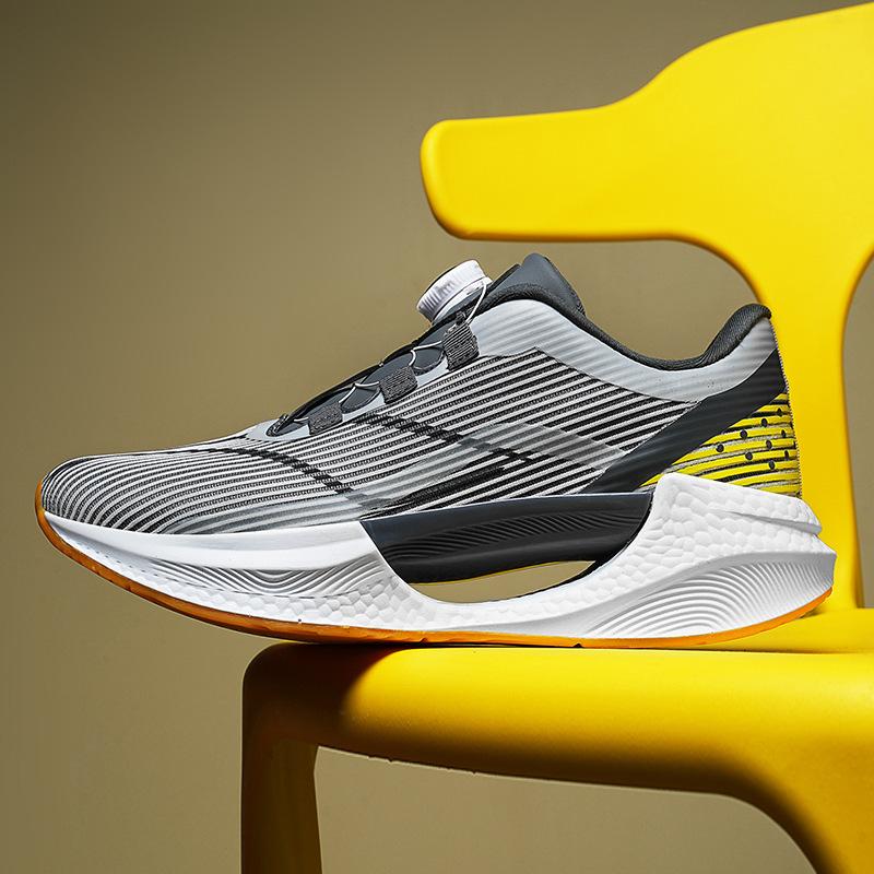 Men's shoes rotating buttons lightweight hollowed out stable sports shoes running shoes breathable shock-absorbing moisture shoes