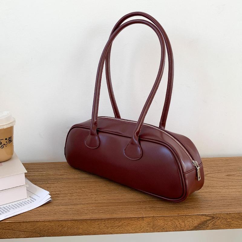 Trendy burgundy baguette bag fashionable retro underarm bag women's portable shoulder bag women