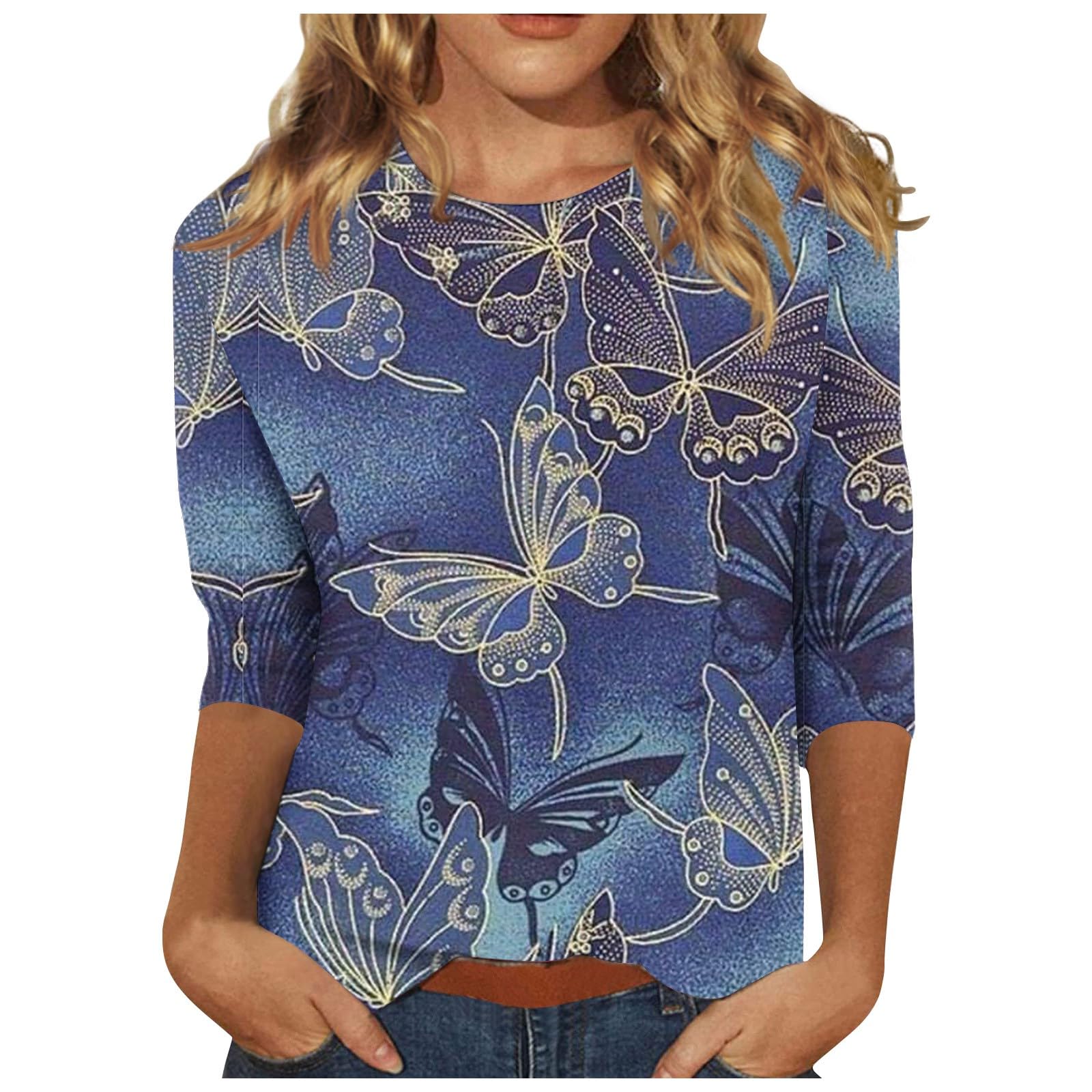 

Женская футболка с 3D-принтом и принтом бабочки, повседневная, с длинным рукавом, круглым вырезом, обычный топ, повседневный принт, розовая, весенне-осенняя футболка 8XL