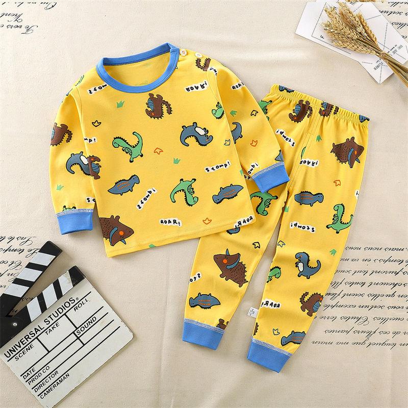 2026 Summer Children Long Sleeve Pant Underwear Set Baby Spring O-Neck Cartoon Cotton Pajama Set Home Wear Clothing for Girl Boy