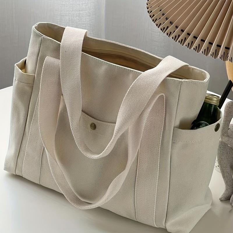 Large Capacity Canvas Solid Letter Tote Bag Versatile Handbag For Commuter Work Student Class Underarm Women'S Bag Shopping Bag