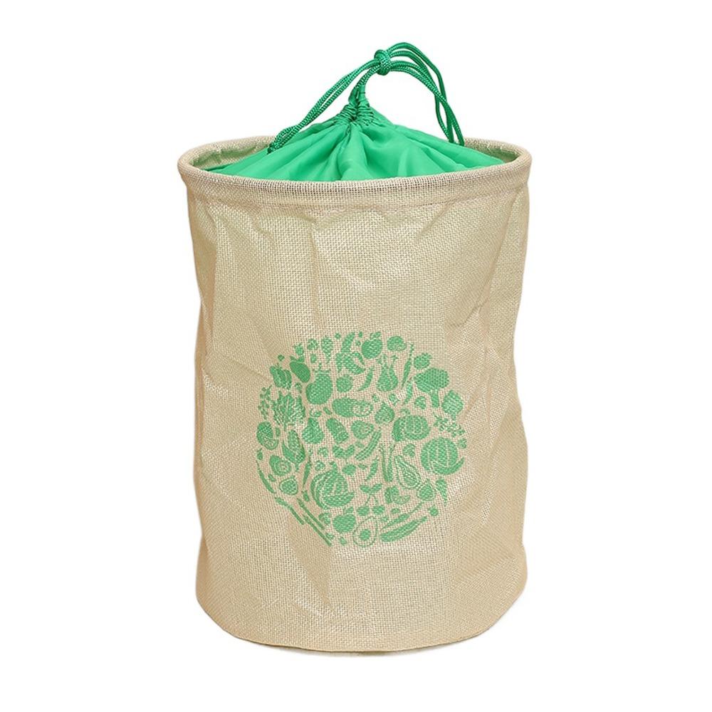 2Pcs Washable Fruit Storage Bag Wear-resistant Foldable Imitation Linen Storage Bag Recyclable Kitchen Drawstring Bag
