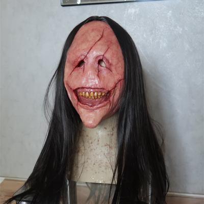 Halloween Horror Long Hair Devil Red Face Devil Mask Toothless Devil Latex Long Hair Mask Halloween