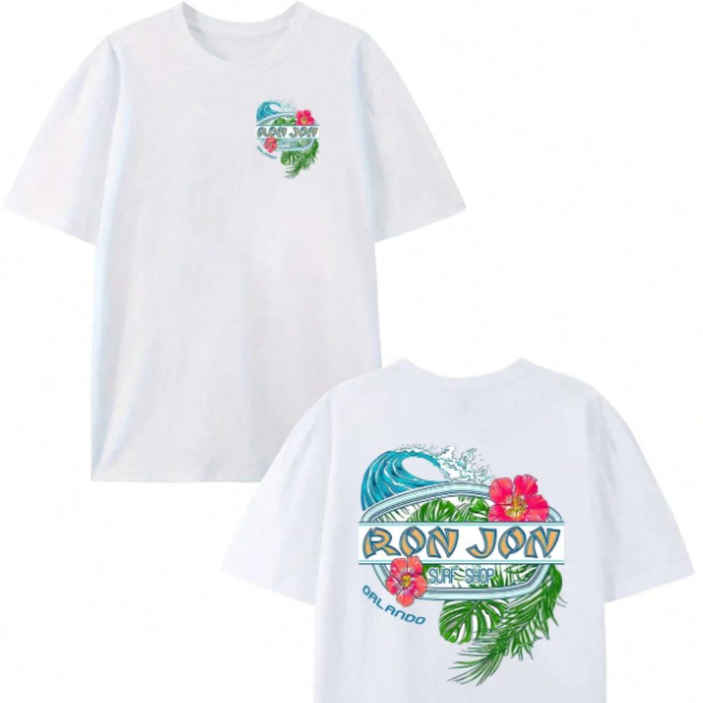 Tropical Floral Retro Short-sleeved T-shirt Ron Jon Surf Shop Cotton Casual Summer Beach Street Outfit Light and Breathable