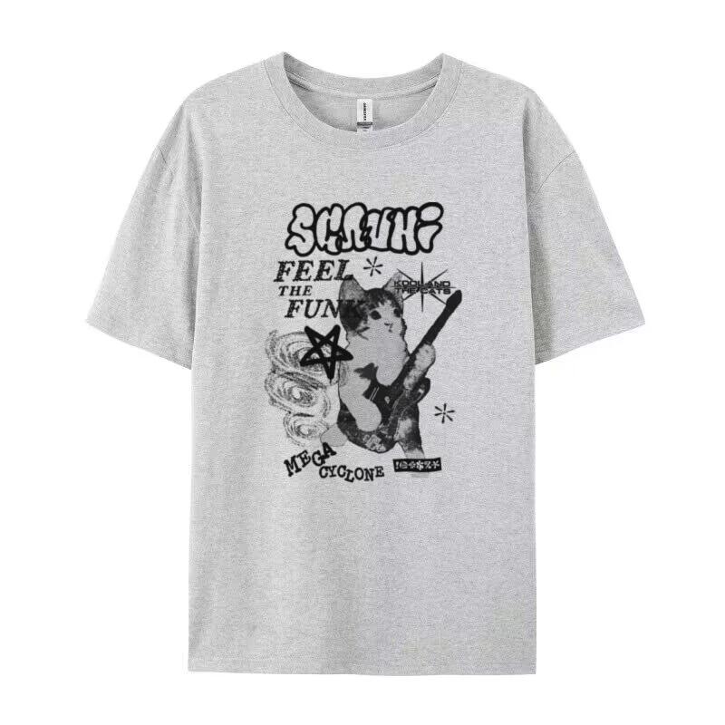 Y2k Streetwear Graphic Tees Women Korean Fashion Kawaii Cat T Shirt Oversized Fashion Graphic Tops FeUnisex Hippie Grunge Clothing