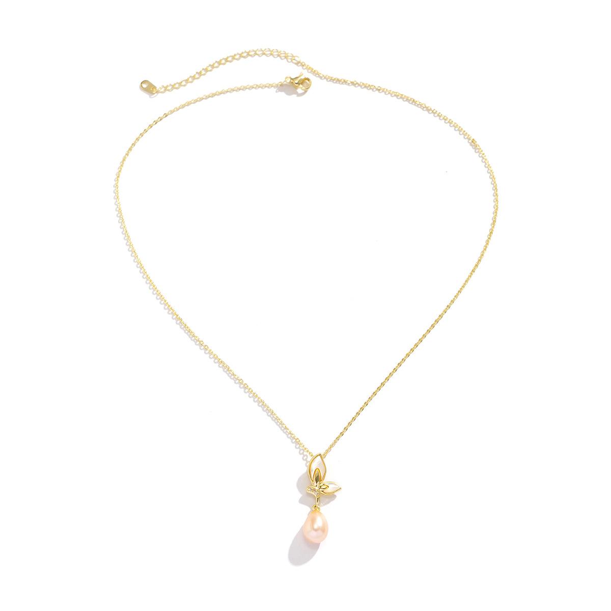 

Французское ретро ожерелье из настоящего золота с медным покрытием, женское, высококачественный дизайн, элегантная бабочка, подвеска из натурального пресноводного жемчуга золотой