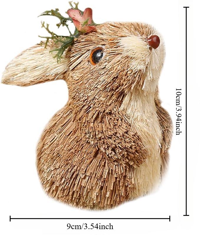 Animal Ornament Bunny Figurines Christmas Holiday Tree Creature Ornament Handmade Woodland Straw Decorative Set Natural Wooden for Home Decor