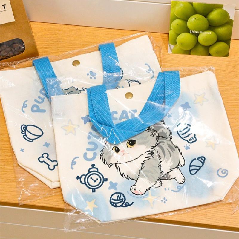 3Pcs Cute Double Sided Pattern Handbag Canvas Lunch Shopping Storage Bag Women's Cartoon Small Backpack Fashion Edition Leisure Storage Bag