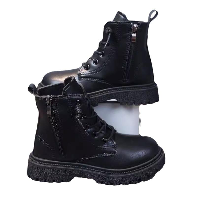 Children's Martin Boots Boys and Girls Winter New Fashion Leather Boots Side Zipper Waterproof Snow Boots Short Boots Non-slip