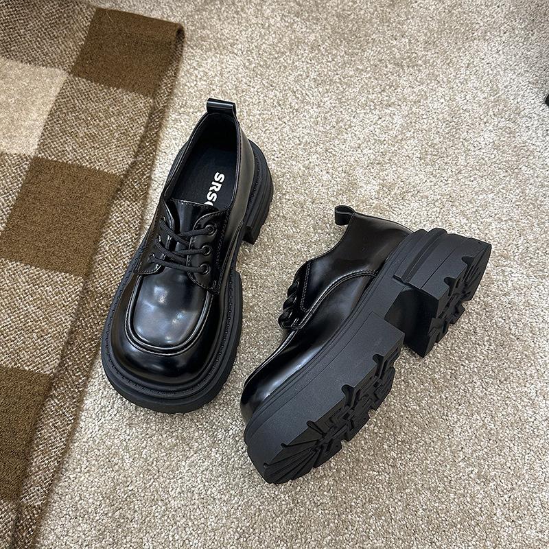 Fashion All-Match British Style Womens Derby Shoes Clogs Platform Autumn Loafers With Fur Female Footwear Preppy Leather New Creepers Fa