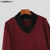INCERUN Spring Autumn Men Long Sleeve Stitching Casual Loose Knitted Pullovers Tops