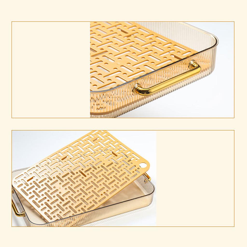 Double Layer Water Drainage Tea Tray with 2 Handle Decorative Fashionable Water Drainage Tea