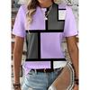 Women's Fashion Plaid Color Block T Shirt Round Neck Short Sleeve Tee Pink Blue Purple Print Regular Fit Summer Daily Going Out