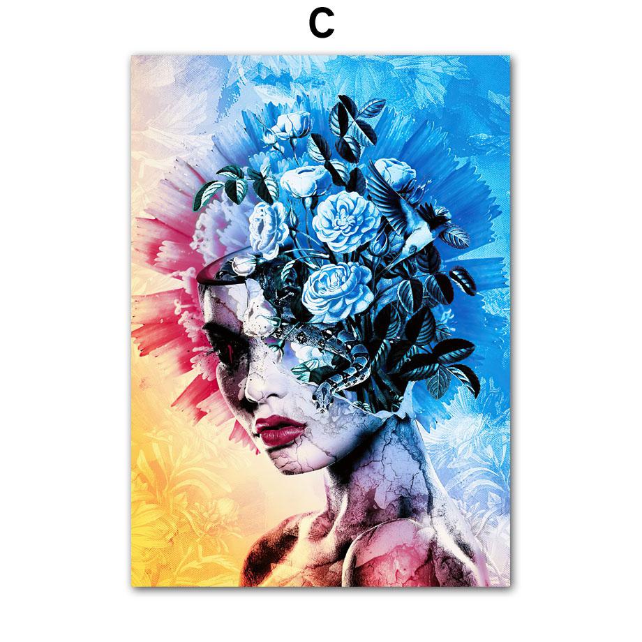 Dark Gothic Style Flower Girl Abstract Wall Art Canvas Painting Living Room Decoration Posters And Prints Home Wall Pictures