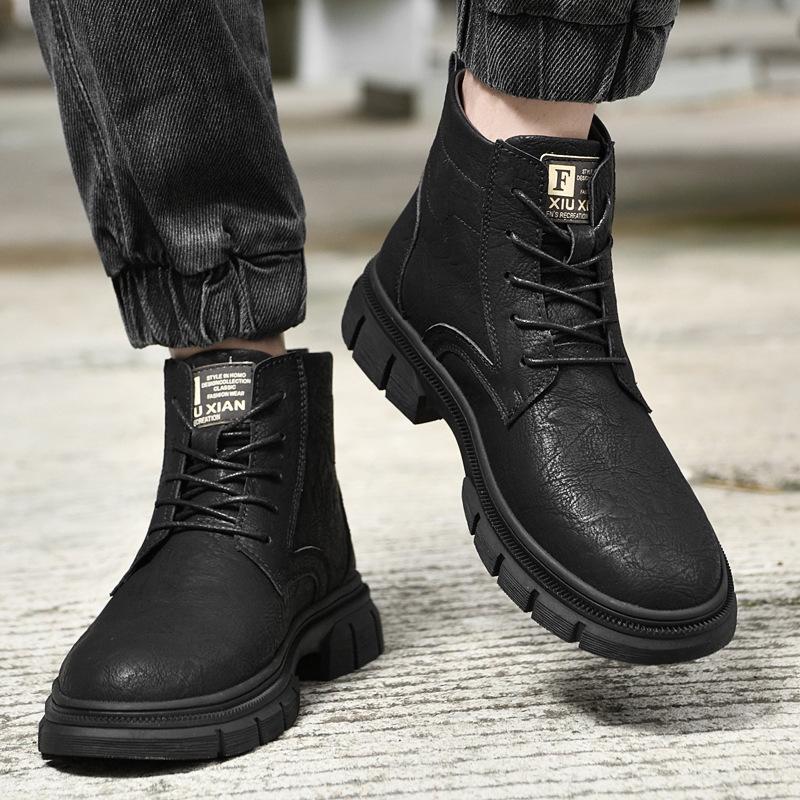 Men's Retro High-Top Leather Boots - Fashionable Casual Motorcycle Work Shoes for Autumn