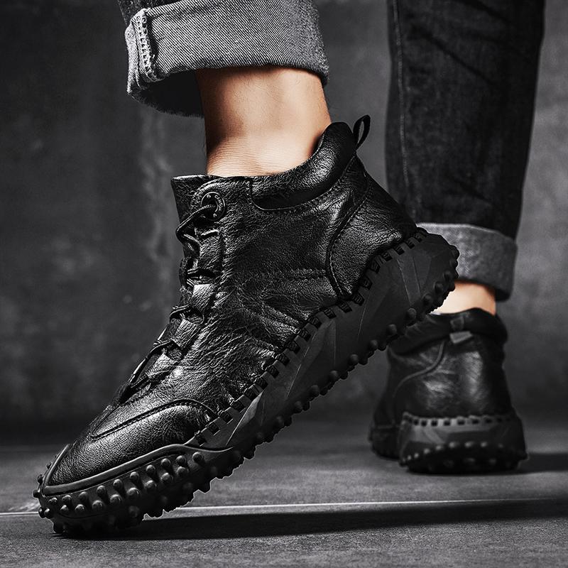 38-46 Fall/ Winter Mens Handmade  Leather  Soft Sock Ankle Boots Autumn Winter Men Boots Men's Ankle Boots Handmade Plush Shoes Casual Shoes