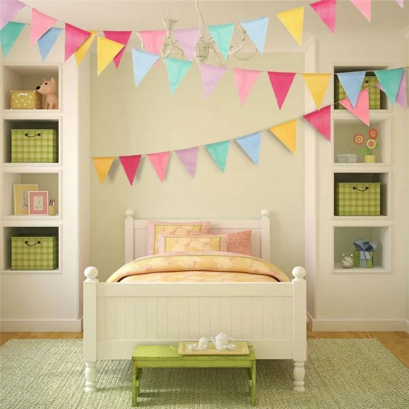 4M Colorful Jute Linen Flags Pennant Birthday Bunting Banners Wall Hanging Wedding Hanging Banner Party Garland for Home Decor