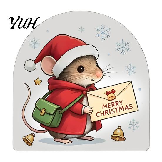 Removable Christmas Glass Decorations Mouse Wall Sticker, PVC Waterproof Hole Decal, Peel Easy And Stick Graphics Art Decor for Home Holiday