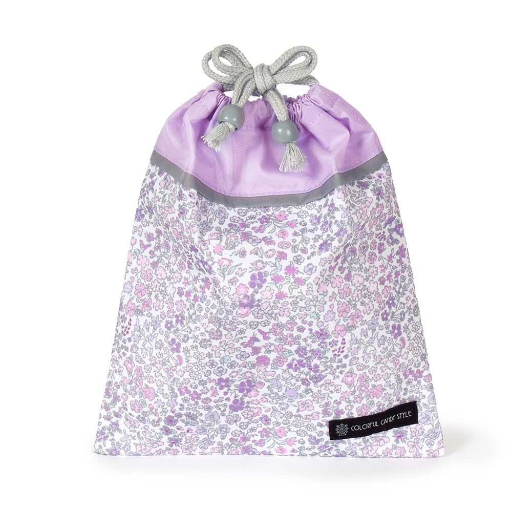 COLORFUL CANDY STYLE Drawstring Lunch No Gusset Name Floral Mist Set of Cute for Elementary Lunch Bags, Medium, (with Tag), Water-Repellent, No-Iron,