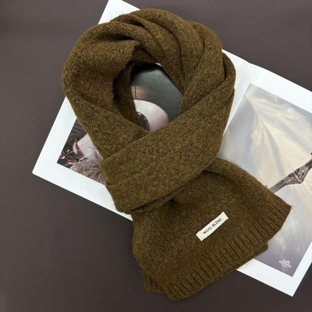 Damski dzianinowy szalik z mieszanki wełny - Jednolity kolor, Jesień/Zima, Styl koreański, Ciepła i wygodna ochrona szyi
