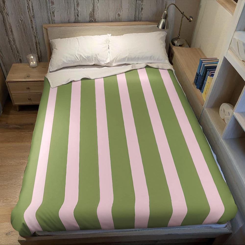 Pink & Green Stripe Flannel Blanket Warm Soft Halloween Christmas Couch Warm Cozy Decorative Decor Gift For All Season