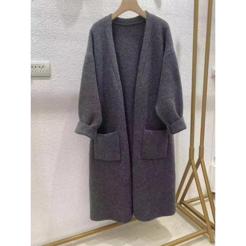 

Длинный свитер-жакет женский осенне-зимний новая модная повседневная однотонная свободная ленивая ветровка утолщенный вязаный кардиган One size