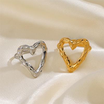 Stainless Steel Irregular Hollow Heart Open Ring For Women Men Personality Popular Ring Party Jewelry  Wholesale