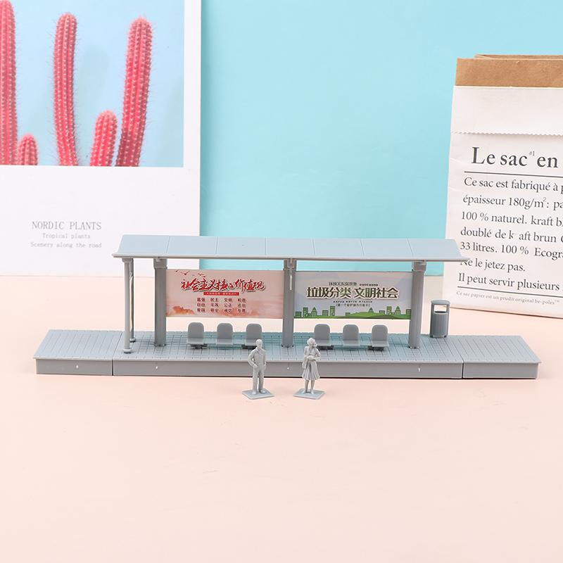 1Pc 1/87 Dollhouse Miniature Bus Station Model Mini Simulation High-Speed Rail Station Platform Diy Decor Accessories