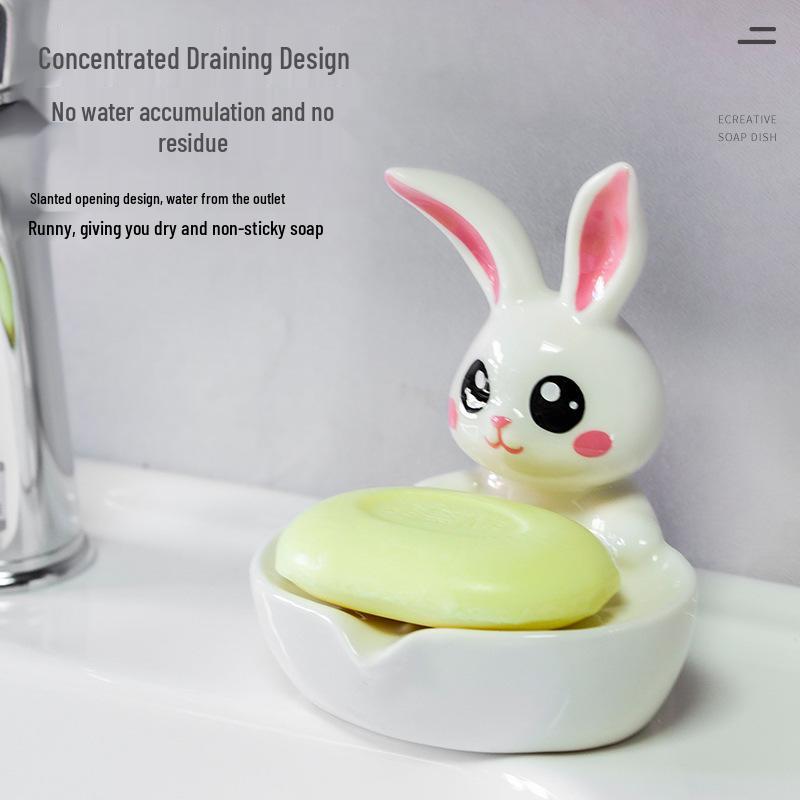 Creative Ceramic Rabbit Soap Dish - No Water Accumulation for Hotel Bathroom or Washbasin