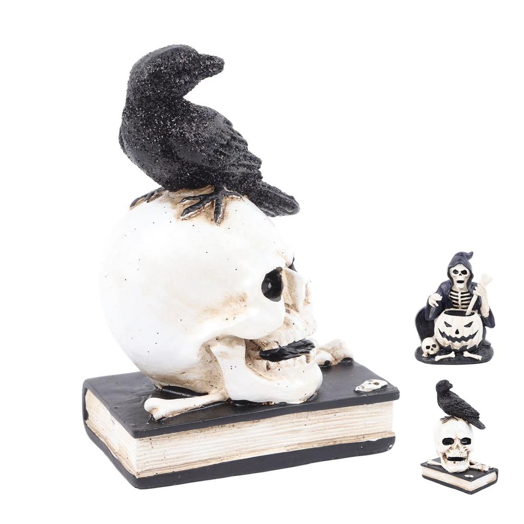Skeleton Figurine Scary Rich Details Vibrant Colors Strong Resin Stable Skull Figurine for Halloween