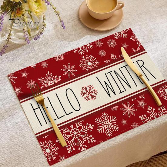 Sturdy Hemmed Table Linens Christmas Mat, Heat-Resistant Faux Linen Placemat, Non-Slip Heat Resistant Pads Washable for Holiday Dining Party Decor Non