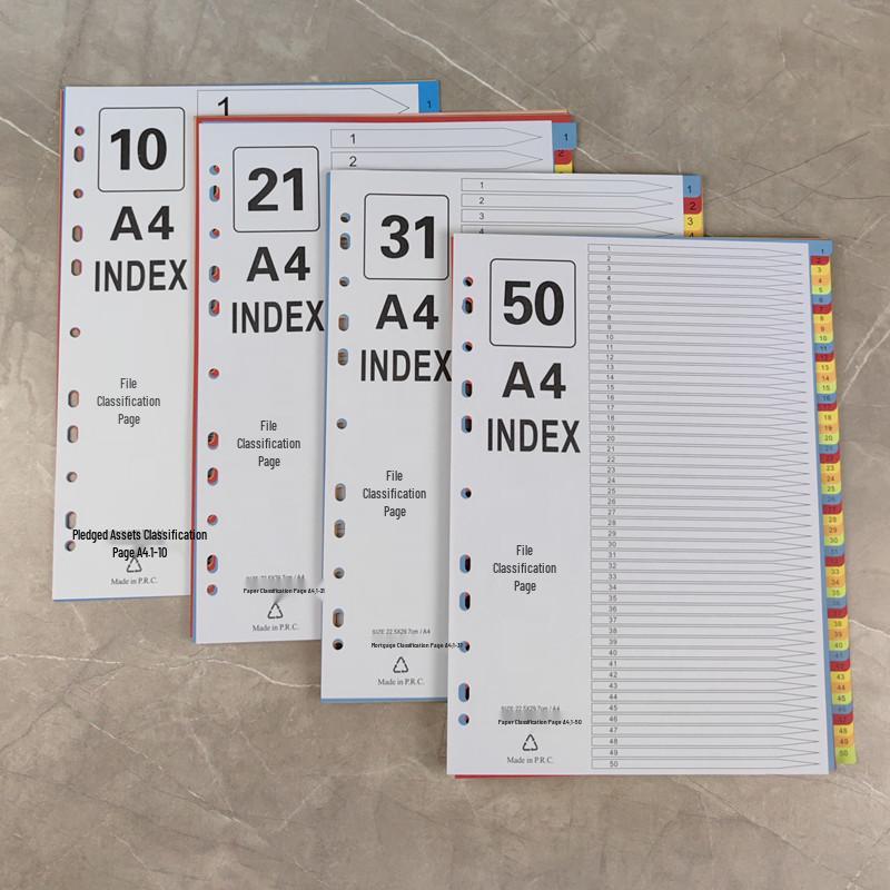 Set de separadores A4 de hojas sueltas: 12 Páginas de Índice Mensual, 50 Páginas Etiquetadas, 31 Páginas de Clasificación por Letra de Colores, Perforadas para 11 Agujeros.