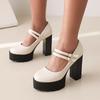 Fashion Spring Autumn Women Pumps Mary-Jane Platform Black Beige Chunky 10.5CM High Heels Ankle Strap Dress Party Hoof Heel Plus Size