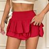 Damen mehrlagiger High-Waist Minirock für Sport und Freizeit, einfarbig, Basic-Stil mit integrierter Innenhose