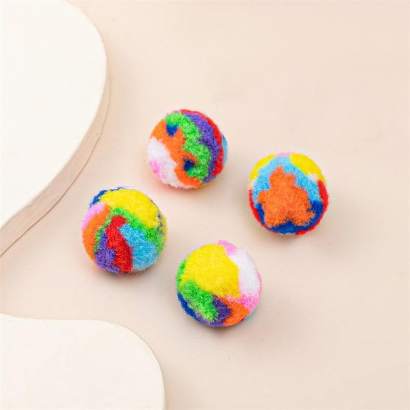 4PCS Rainbow Color Fuzzy Pom Pom Cat Balls Soft Yarn Kitten Chasing Bite Toys Indoor Interactive Pet Entertainment Ball Set 4pcs