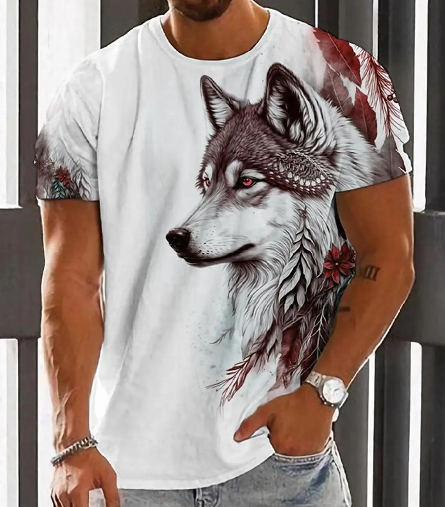 Pánské tričko pro muže Trička s 3D potiskem s grafikou Wolf Trička Módní topy nadměrné velikosti Krátké rukávy Léto Dámské Oblečení Trička Topy