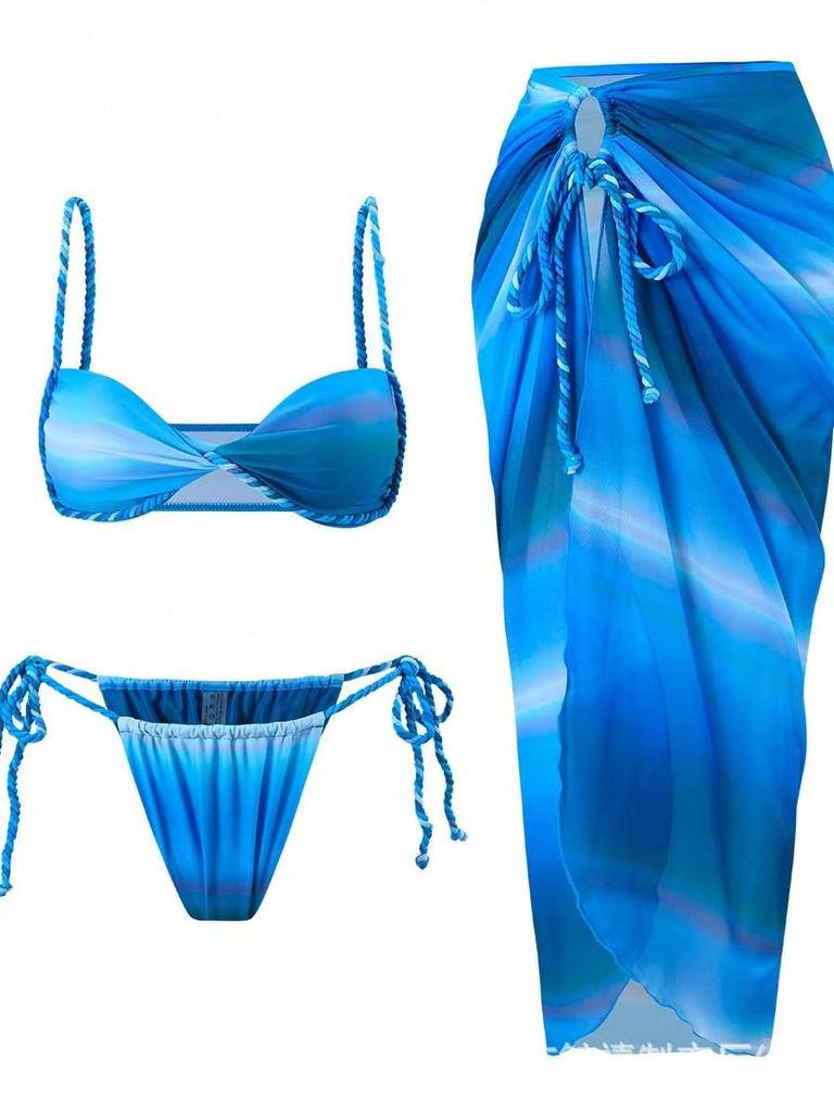 European & American Cross-Border Irregular Tie-Dye Weave Floor-Length Sexy Bikini 2025.