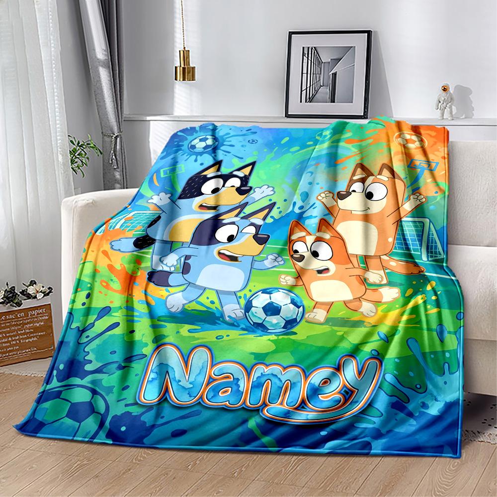 Soccer Fun Bluey Customize Text Blanket Gift Personalized Blanket Ultra-Soft Great for Living Room Bed Livingroom Nap Ideal for All Seasons