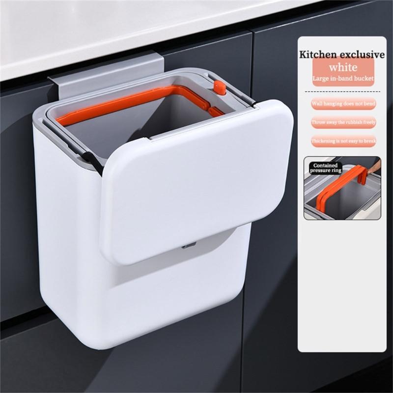 Hanging Kitchen Trash Can with Lid 9L Large Capacity Compost Bin for Under Sink or Countertop